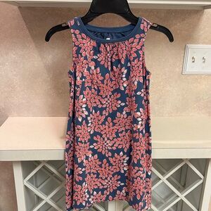 Tea Collection Navy and Coral Leaf Print Dress
